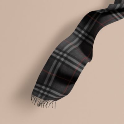 クラシック カシミアスカーフ イン チェック チャコールチェック